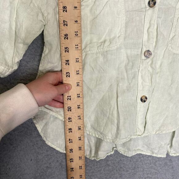 Zara womens S pale yellow short sleeve button up crop linen top collared casual - Picture 6 of 7